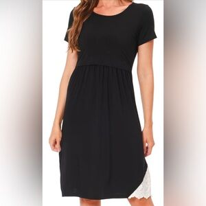 Size Small Black With White Women’s Short Sleeve Casual Nursing Dress Maternity